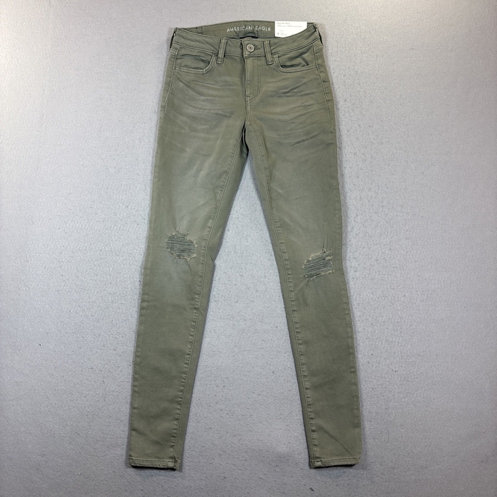 American Eagle Next Level Stretch Green Lo-Rise Jegging Distressed Woman 4L NWT
